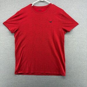 Hollister Mens Red Space Dye Heathered Crew Neck T-Shirt Size L Logo Tee